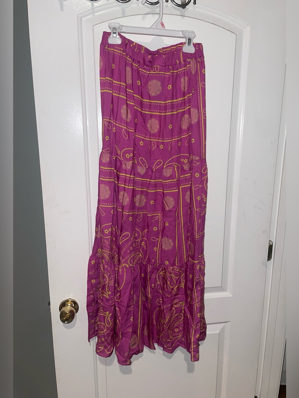New! Benevierre Boho Fuchsia + Yellow Paisley Tiered Maxi Skirt  + Top 💕 XS Set - Picture 11 of 16